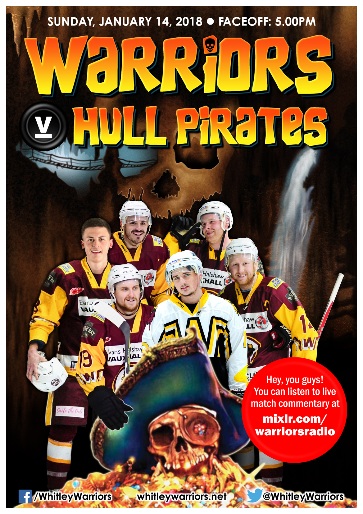 Whitley Warriors vs Hull Pirates @ Whitley Bay Ice Rink, Sunday 14 January 2018, face off 5pm