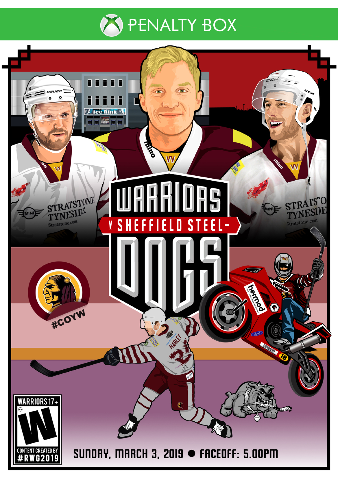 Whitley Warriors vs Sheffield Steeldogs @ Whitley Bay Ice Rink, Sunday 3 March, face off 5pm