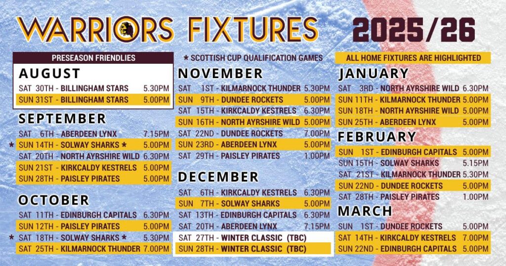 2025-26 SNL fixtures for Whitley Warriors